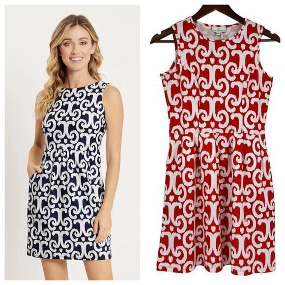 Jude Connally Ikat Print Fit Flare Mary Pat Dress pockets made in USA Size XS